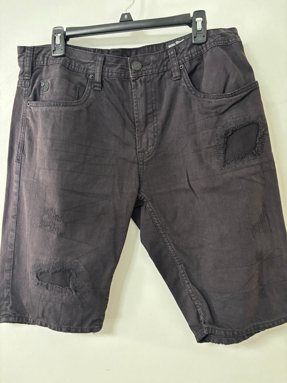 Buffalo David Bitton Mens Parker Slim Fit Denim Shorts Black Distressed W34
